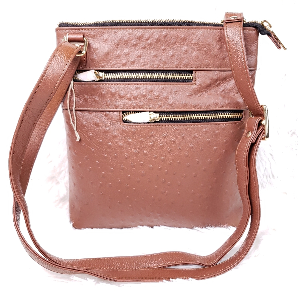 J.W. Hulme Leather Embossed Faux Ostrich Crossbosdy Bag Purse NEW